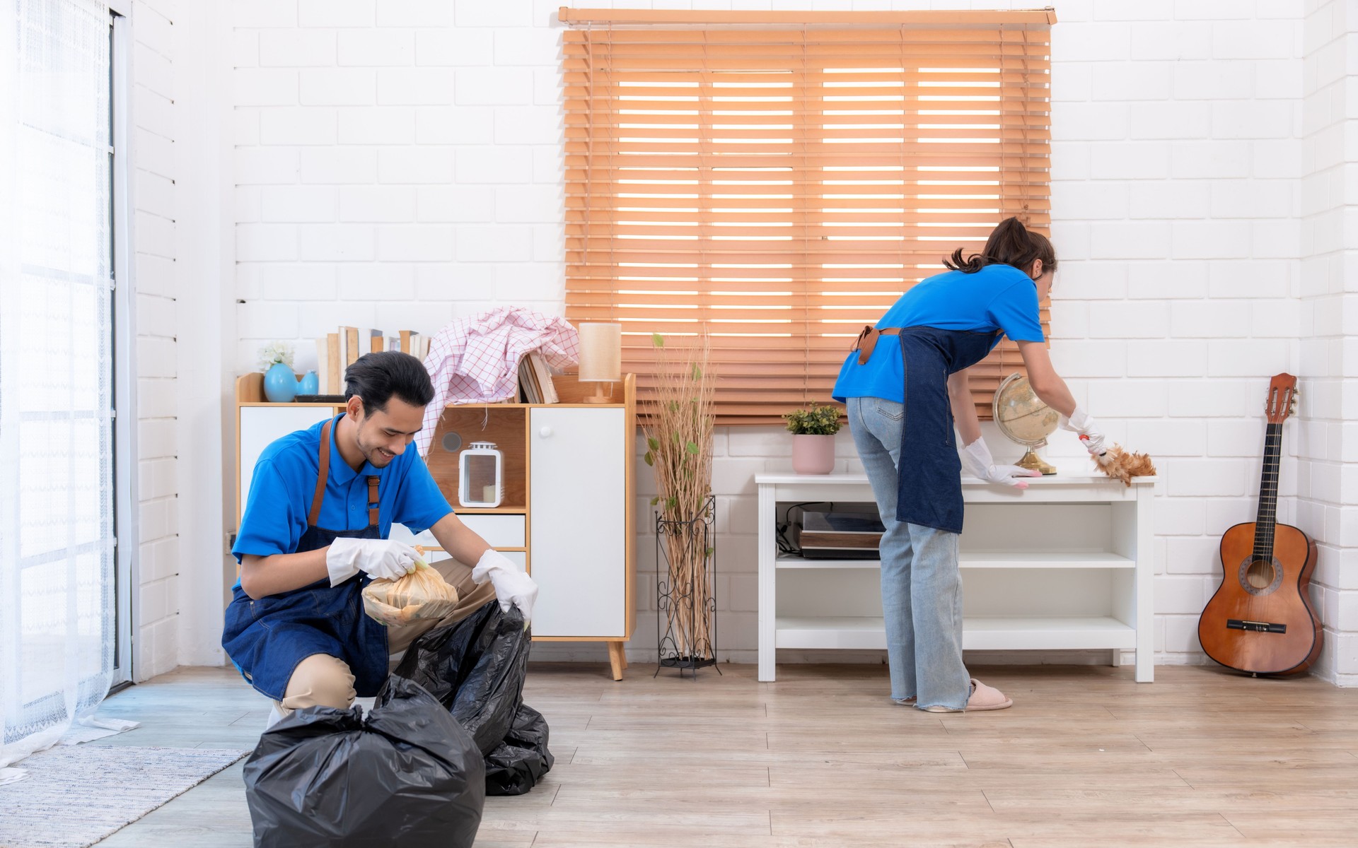 Cleaning company employees provide cleaning services to customers' homes.